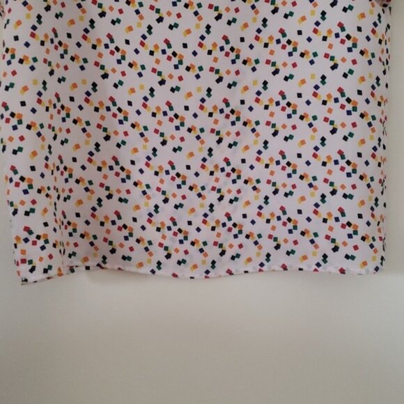 Vintage 80s Impressions Boxy White Rainbow Geometric Short Sleeve Blouse - Picture 5 of 9